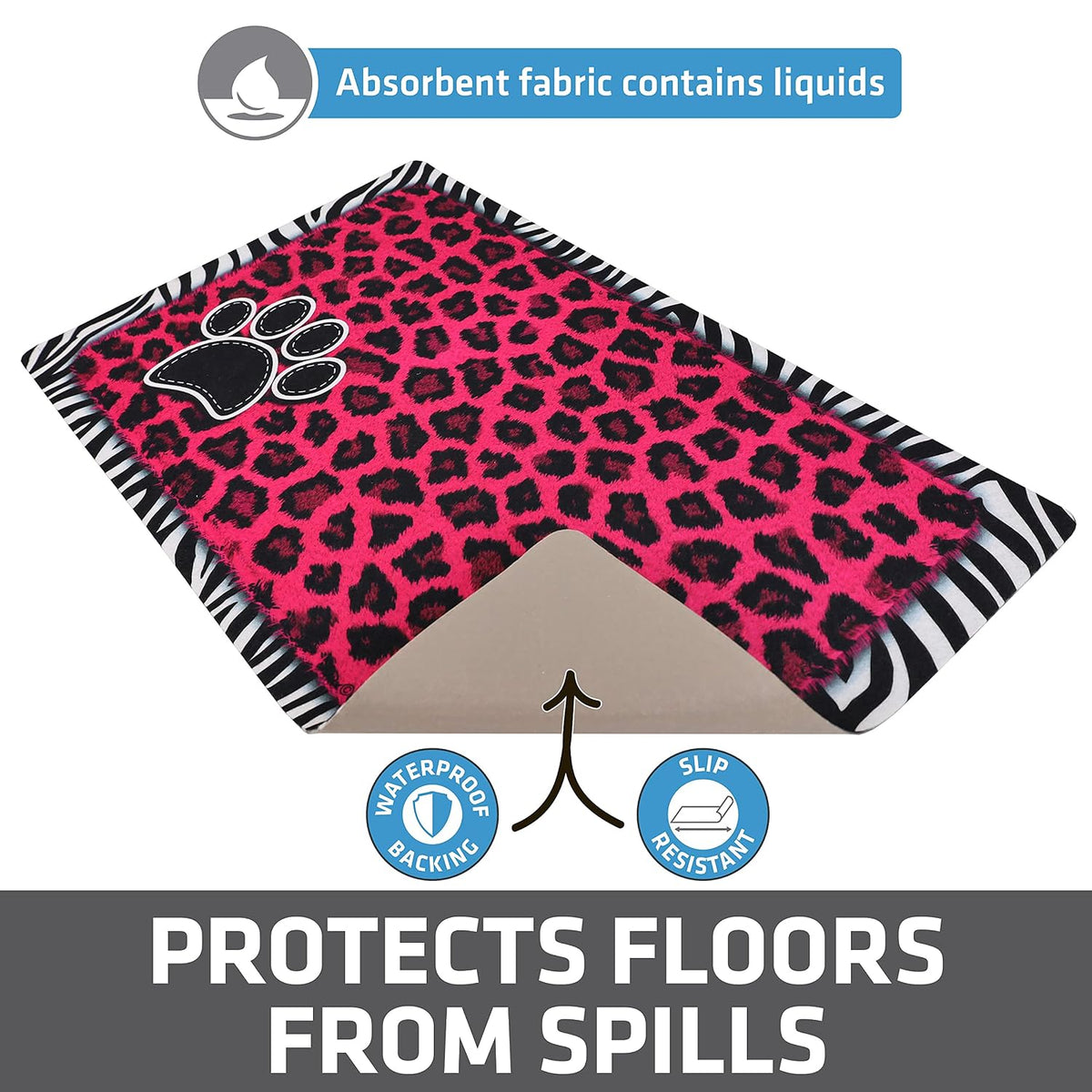 Drymate Pet Placemat – Pink Leopard / Zebra Border (12 x 20 Inches)