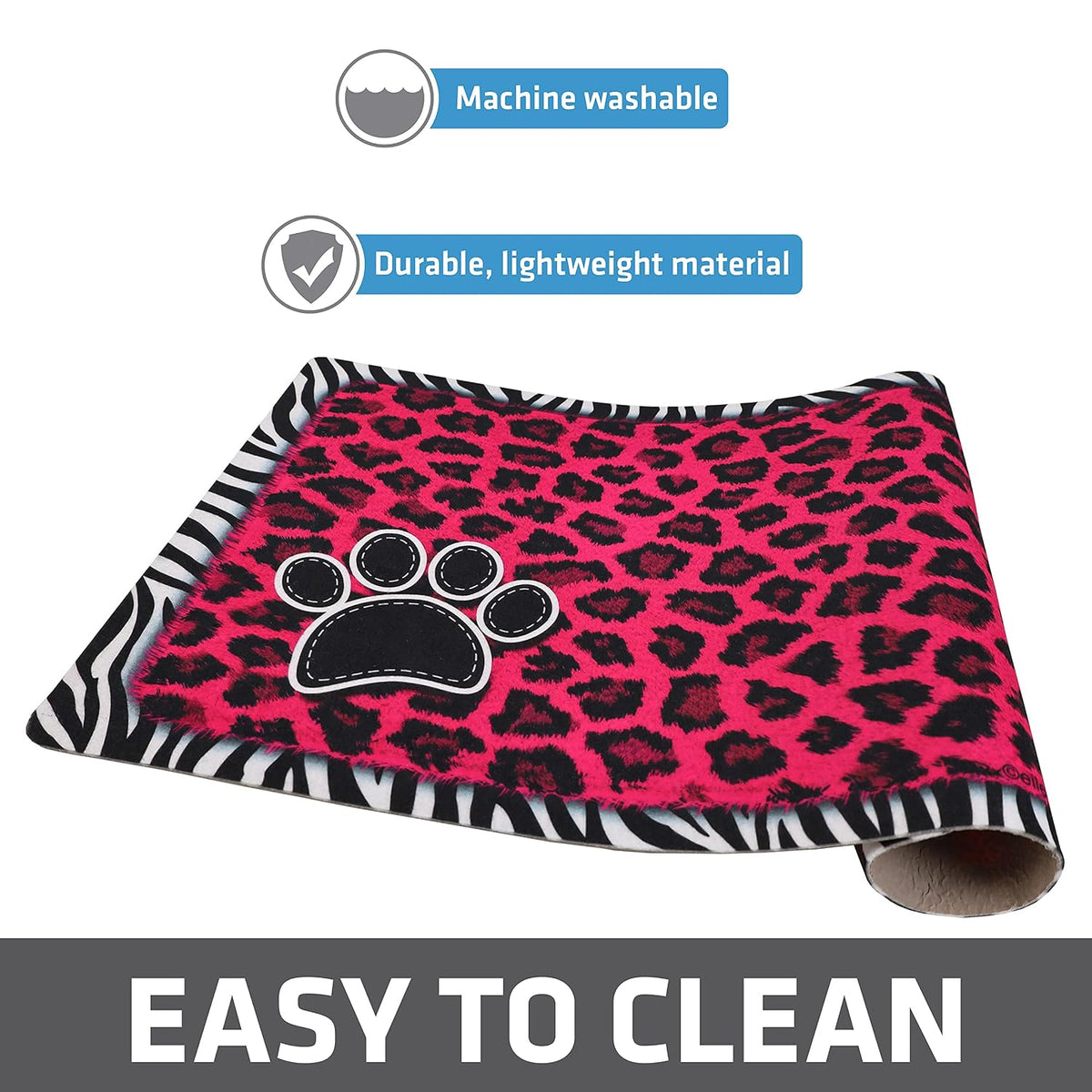 Drymate Pet Placemat – Pink Leopard / Zebra Border (12 x 20 Inches)