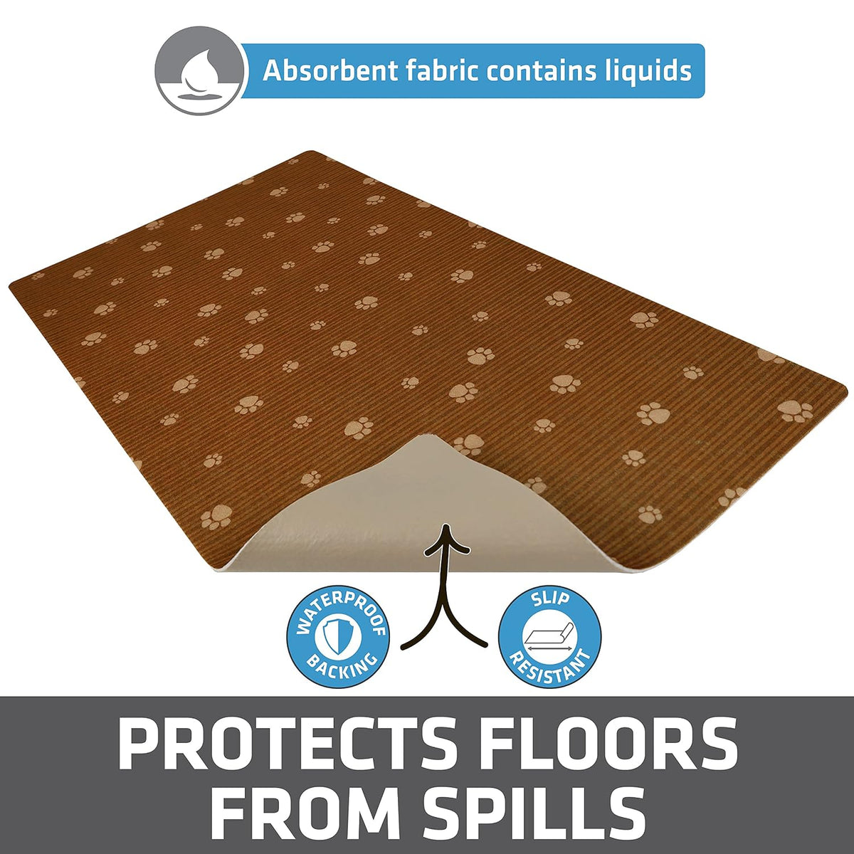 Drymate Pet Placemat – Brown Stripe/Tan Paw (12 x 20 Inches)