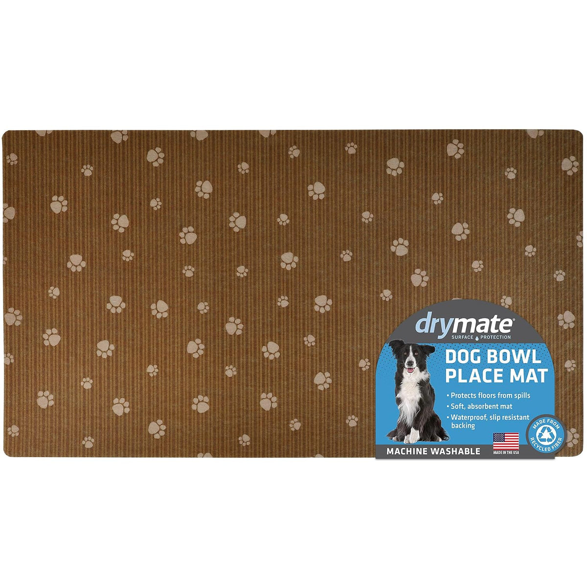 Drymate Pet Placemat – Brown Stripe/Tan Paw (16 x 28 Inches)