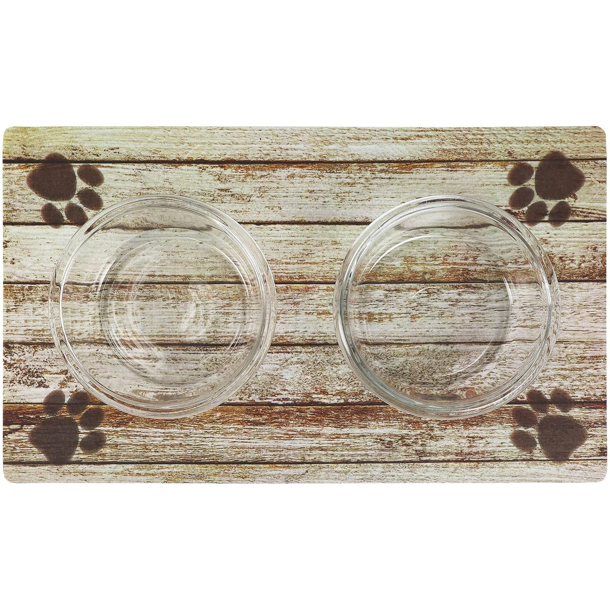 Drymate Pet Placemat – Tan Distressed Wood/Paws (12 x 20 Inches)