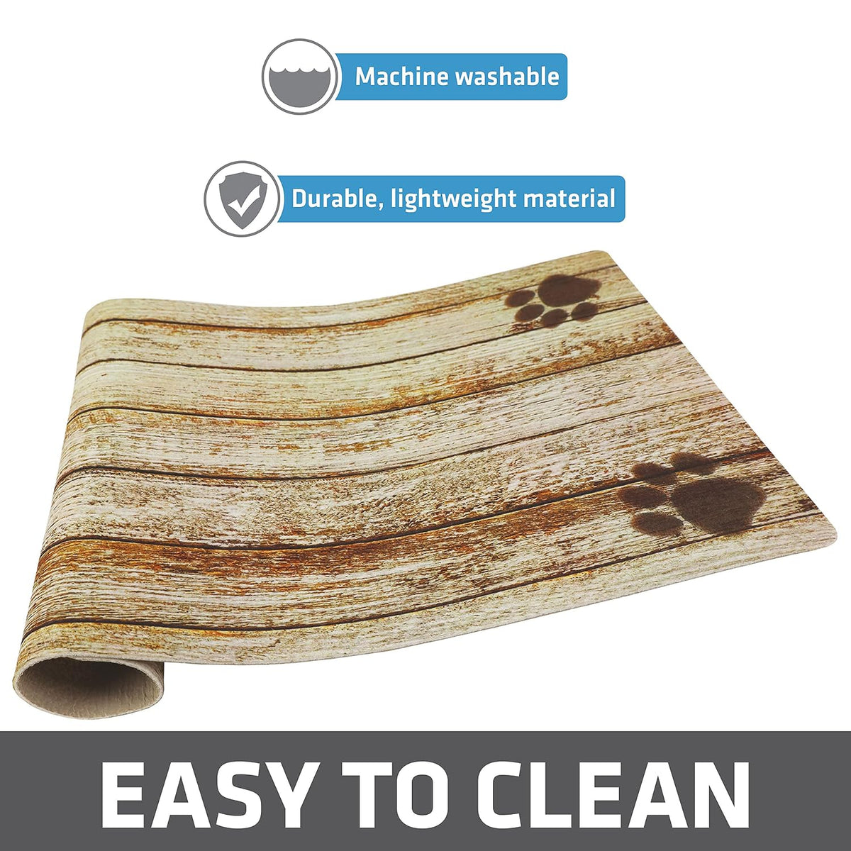 Drymate Pet Placemat – Tan Distressed Wood/Paws (12 x 20 Inches)
