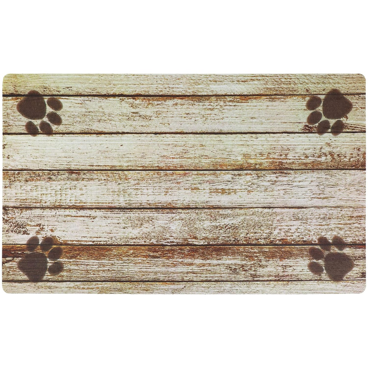 Drymate Pet Placemat – Tan Distressed Wood/Paws (12 x 20 Inches)