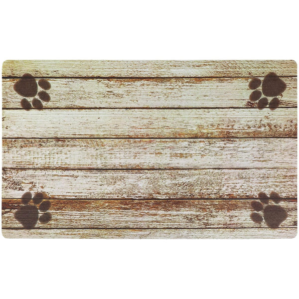 Drymate Pet Placemat – Tan Distressed Wood/Paws (12 x 20 Inches)