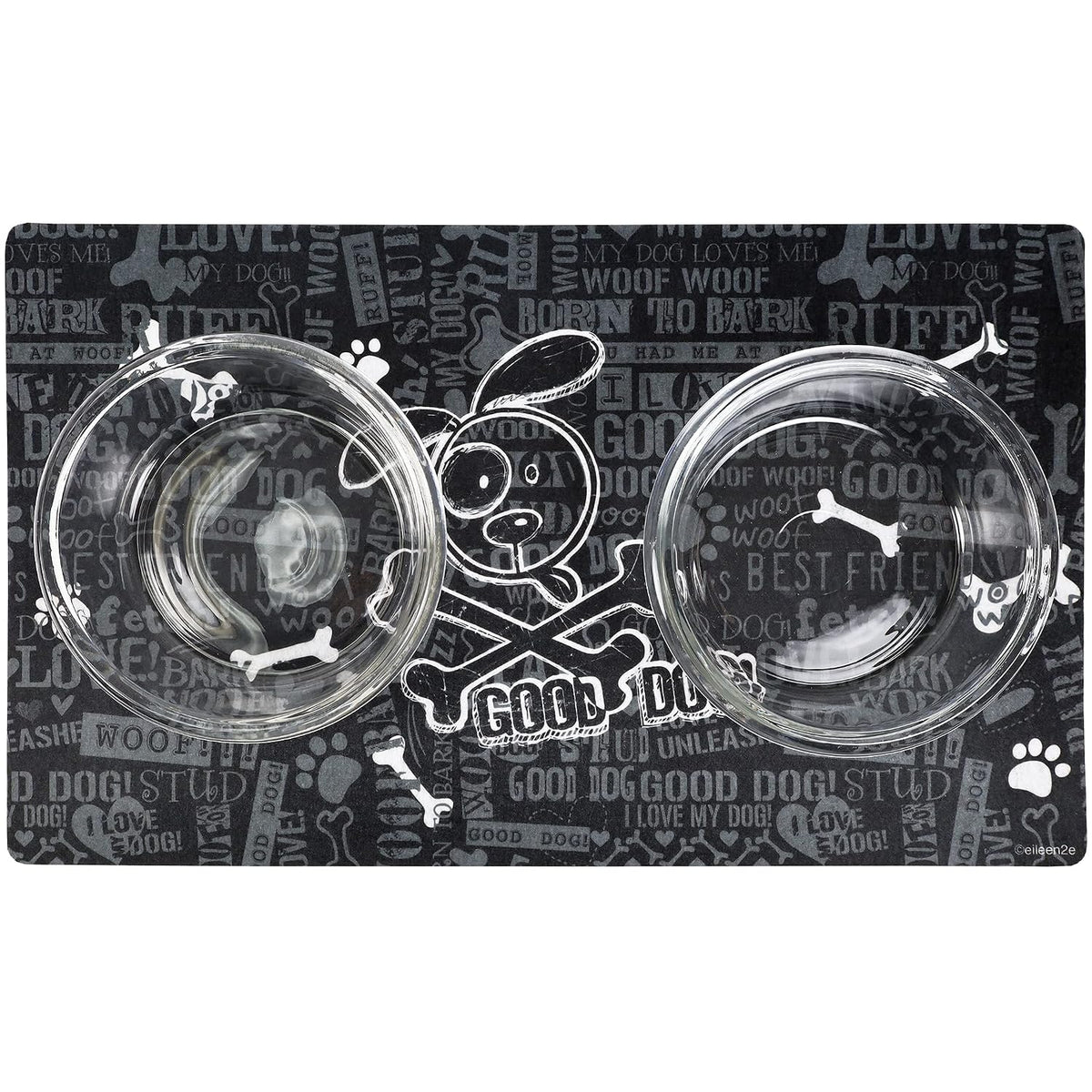 Drymate Pet Placemat – Good Dog Cross Bones / Black (12 x 20 Inches)