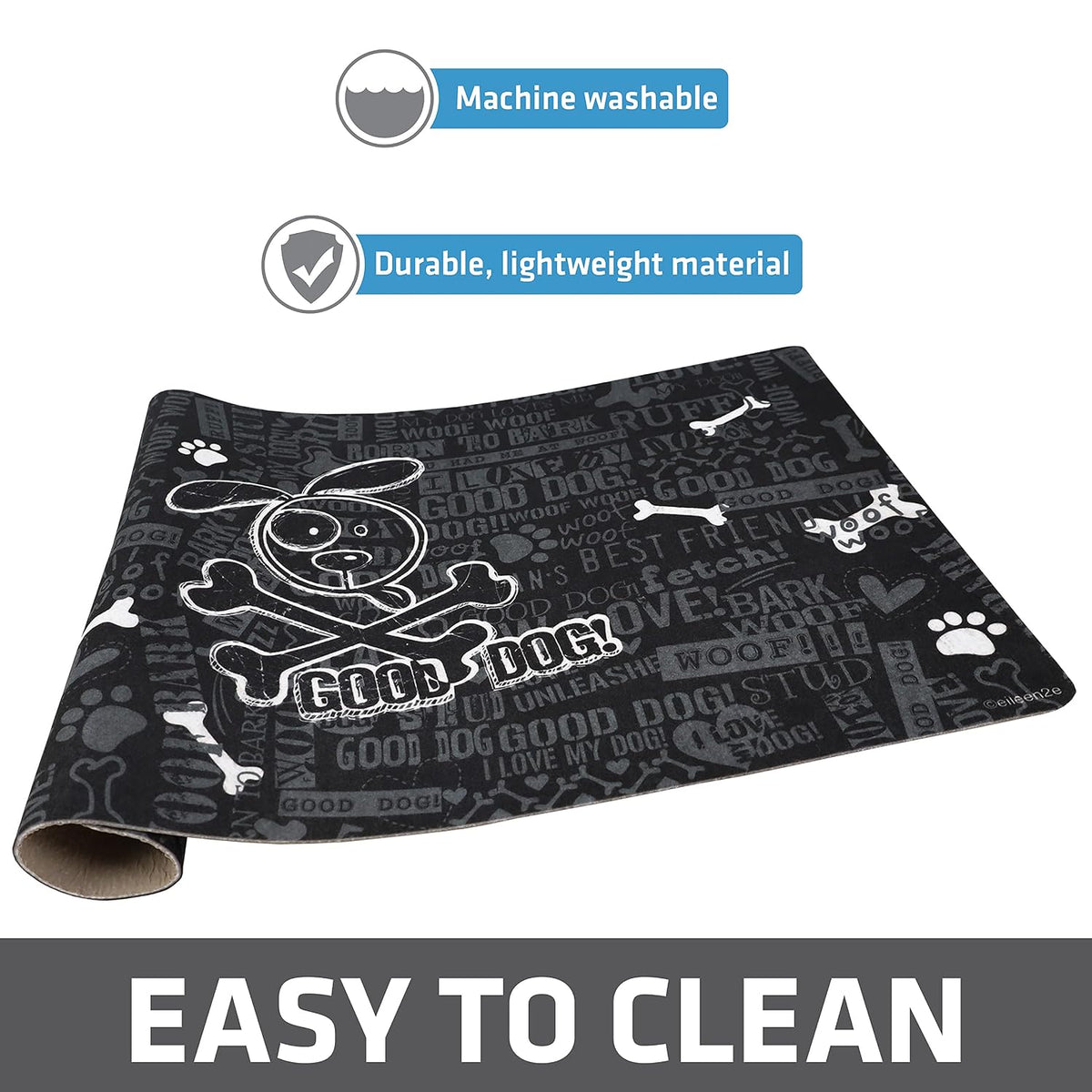 Drymate Pet Placemat – Good Dog Cross Bones / Black (12 x 20 Inches)