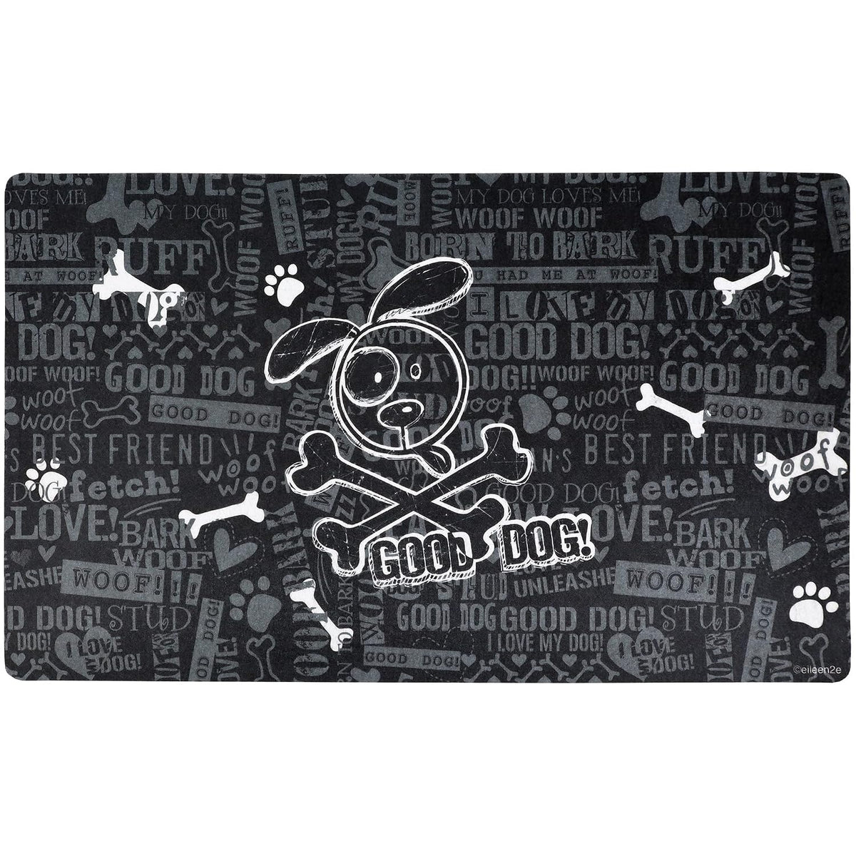 Drymate Pet Placemat – Good Dog Cross Bones / Black (12 x 20 Inches)