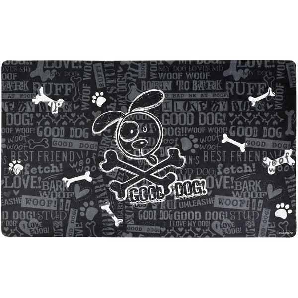 Drymate Pet Placemat – Good Dog Cross Bones / Black (12 x 20 Inches)