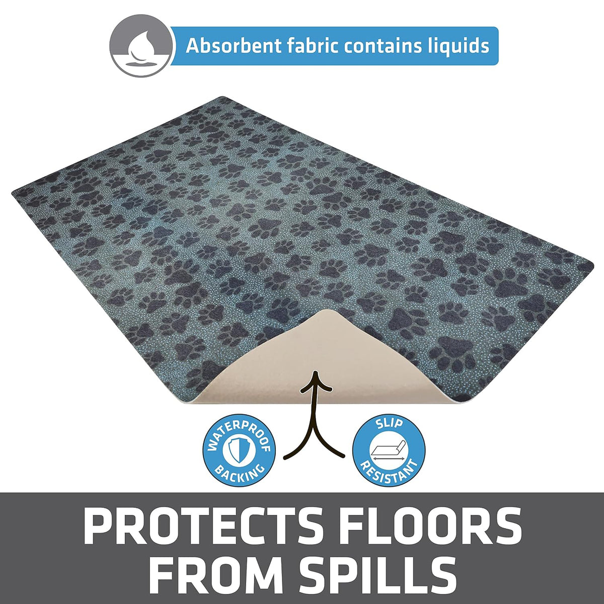 Drymate Pet Placemat – Paw Dots Black (16 x 28 Inches)