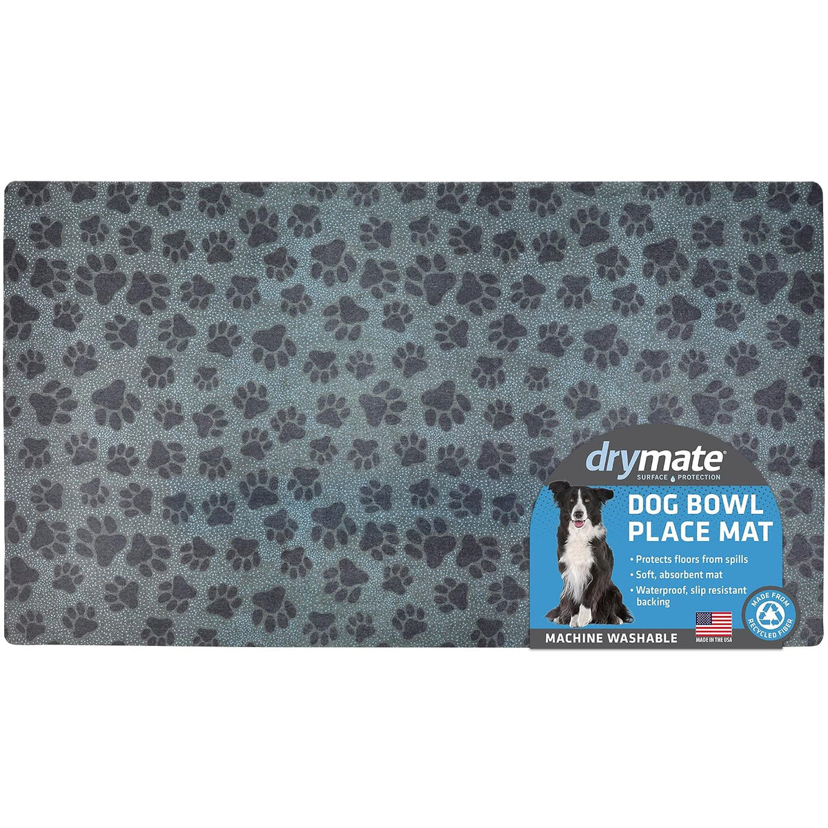 Drymate Pet Placemat – Paw Dots Black (16 x 28 Inches)