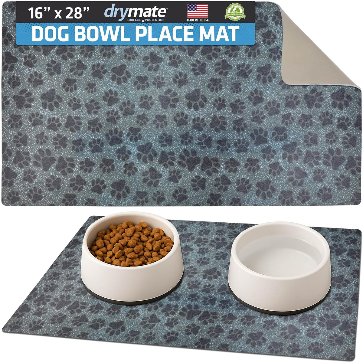 Drymate Pet Placemat – Paw Dots Black (16 x 28 Inches)