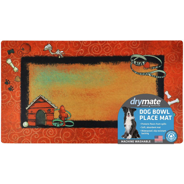 Drymate Swirl Border Red Dog House Dog Bowl Placemat (16 x 28 Inches)