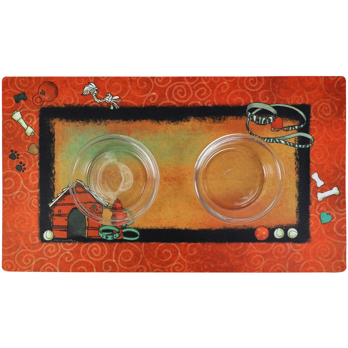 Drymate Swirl Border Red Dog House Dog Bowl Placemat (16 x 28 Inches)