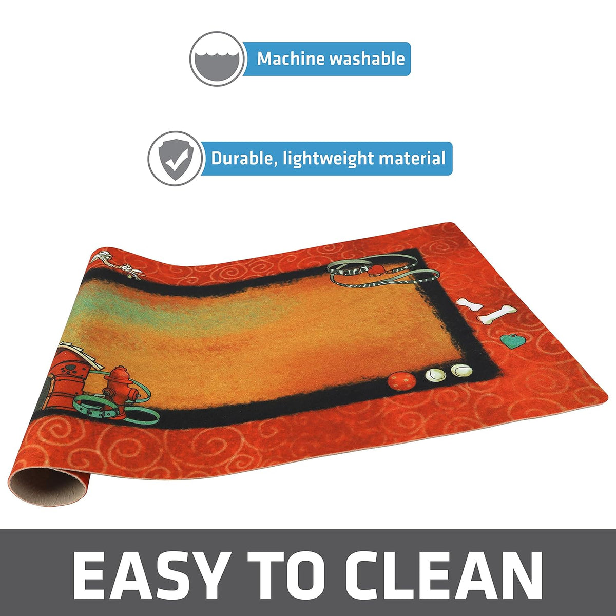 Drymate Swirl Border Red Dog House Dog Bowl Placemat (16 x 28 Inches)