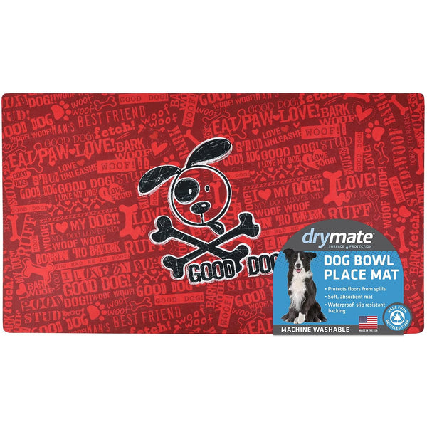 Drymate Cross Bones Dog Bowl Placemat – Red (Large, 16 x 28 Inches)