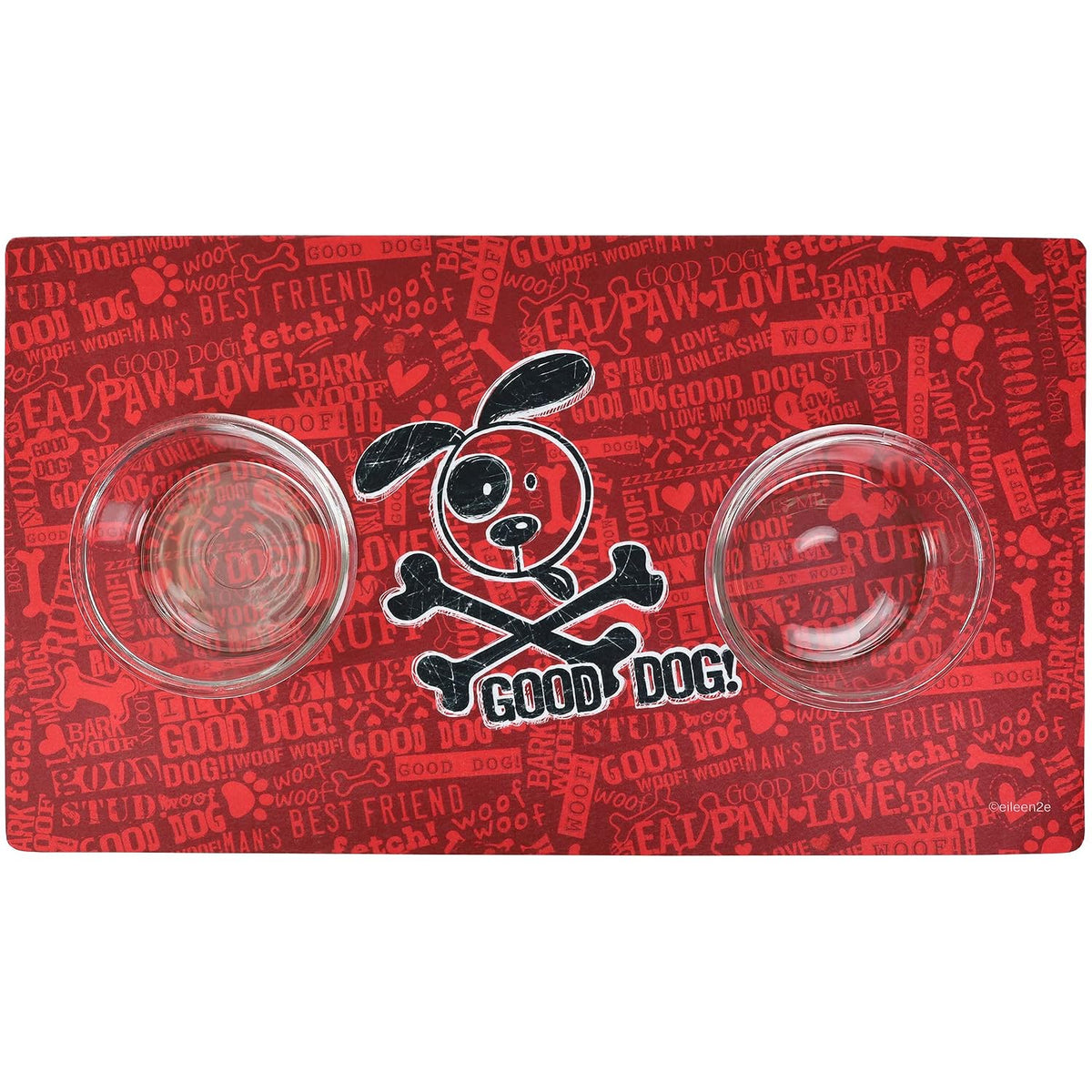 Drymate Cross Bones Dog Bowl Placemat – Red (Large, 16 x 28 Inches)