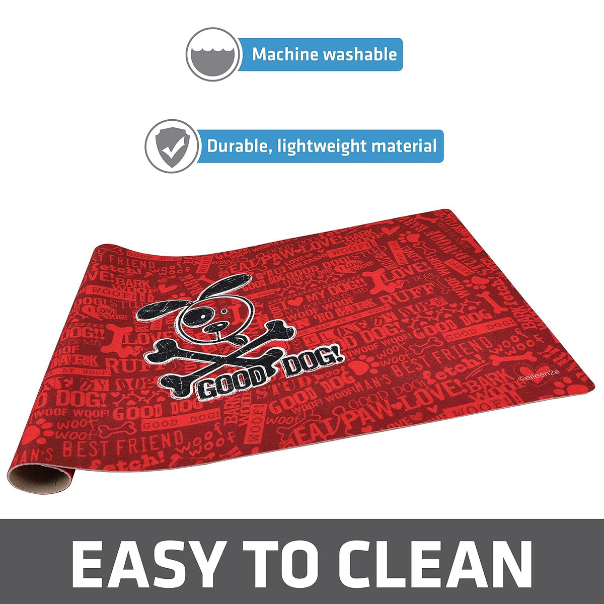 Drymate Cross Bones Dog Bowl Placemat – Red (Large, 16 x 28 Inches)