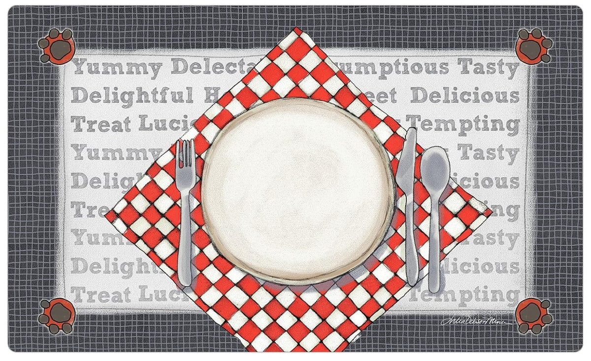 Drymate Dinner Plate Pet Bowl Placemat – Silver (Medium, 12 x 20 Inches)