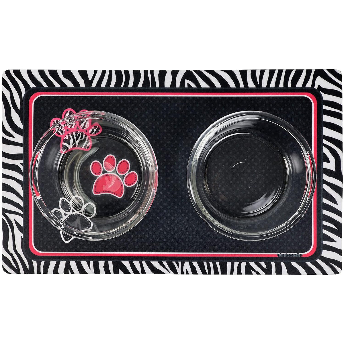 Drymate Pet Placemat – Pink with 3 Paws / Zebra Border (12 x 20 Inches)