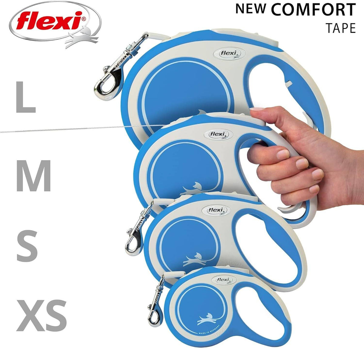 Flexi New Comfort Tape Retractable Dog Lead – Blue (5m)