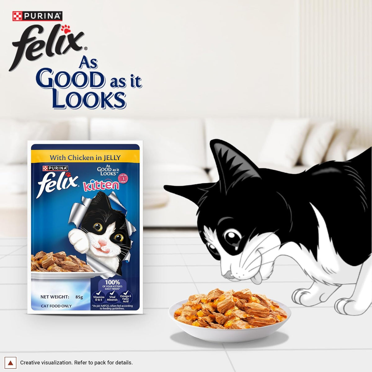 Felix Chicken in Jelly Complete & Balanced Kitten Cat Wet Food (Pack of 48)
