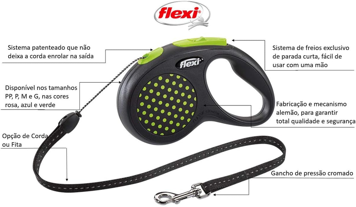 Flexi Design Tape Retractable Dog Lead – Black/Green (5m, Medium)