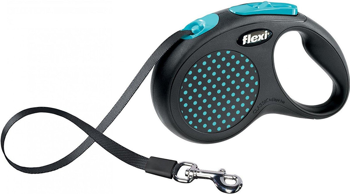 Flexi Design Tape Retractable Dog Lead – Black/Blue (5m, Medium)