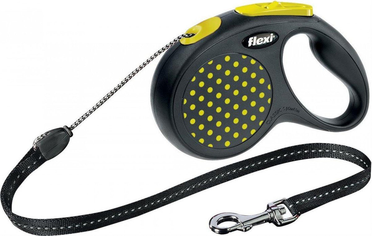 Flexi Design Tape Retractable Dog Lead – Black/Yellow (5m)
