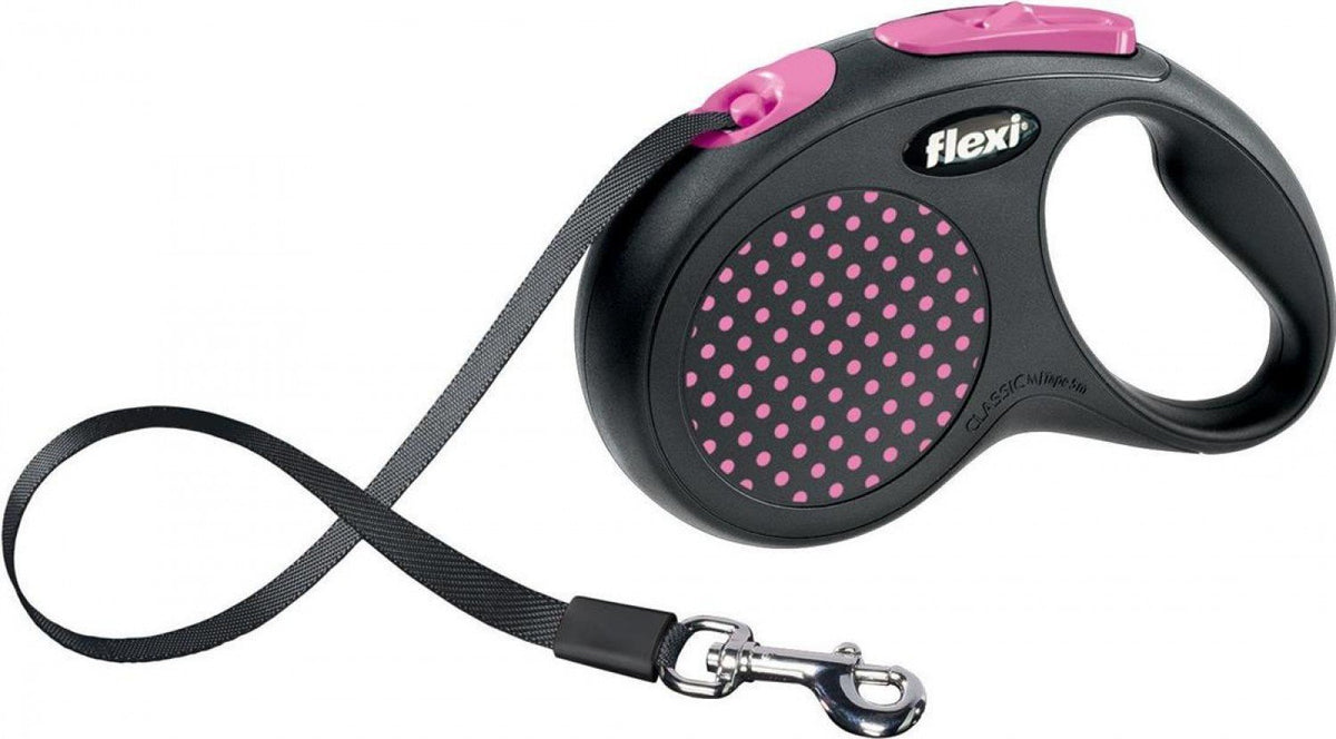 Flexi Design Tape Retractable Dog Lead – Black/Pink (5m, Medium)