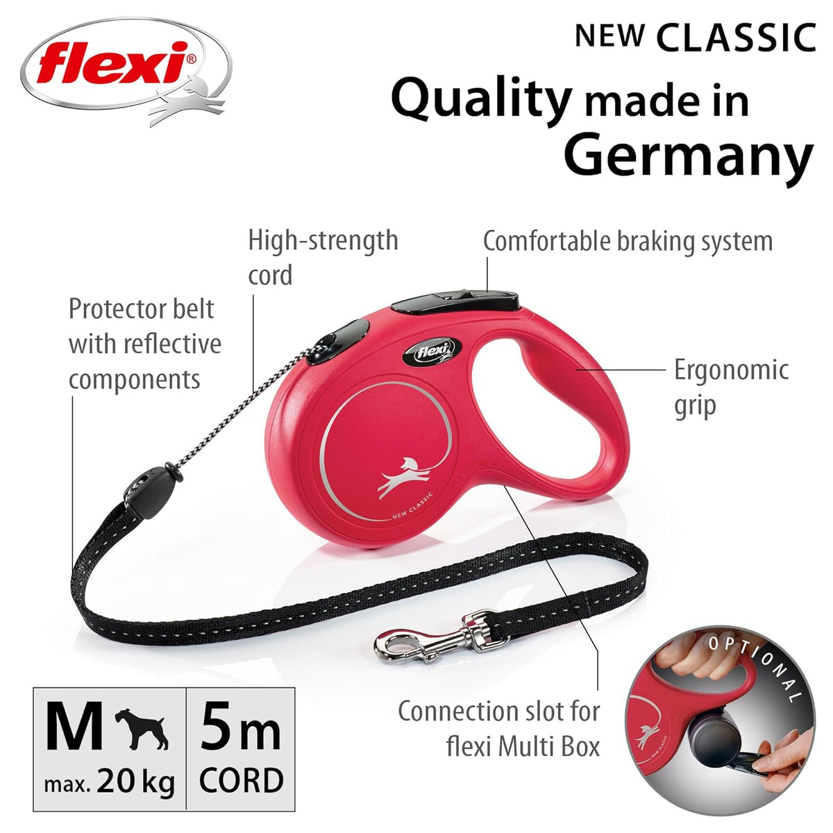 Flexi New Classic Tape Retractable Dog Lead – Red (5m)