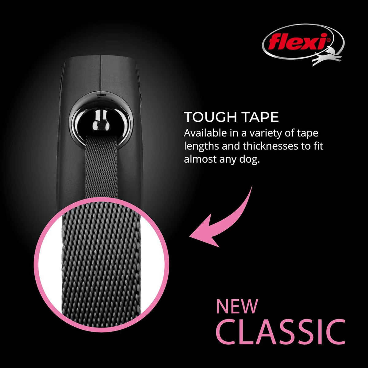 Flexi New Classic Tape Retractable Dog Lead – Black (3m)