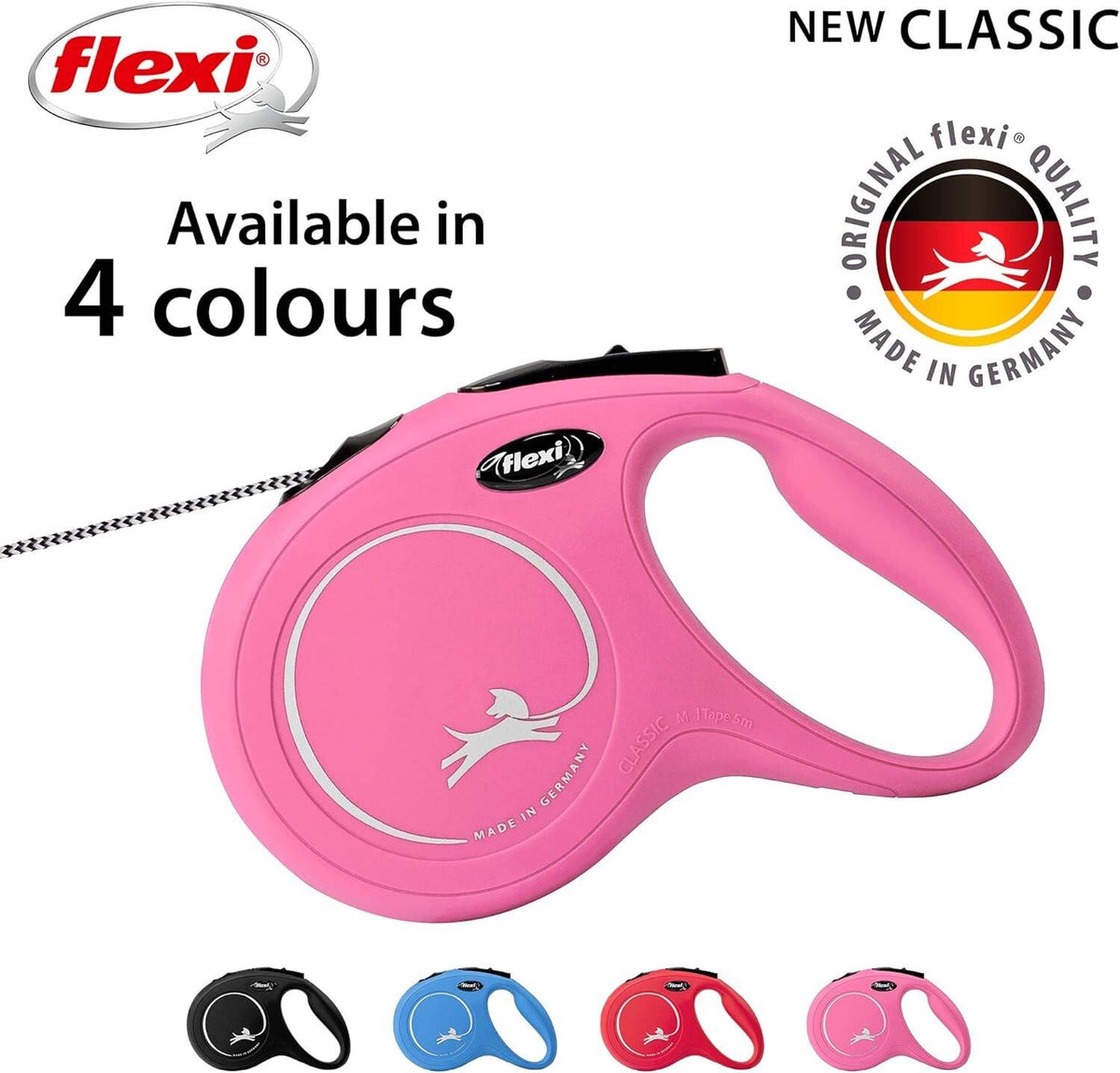 Flexi New Classic Tape Retractable Dog Lead – Pink (5m)