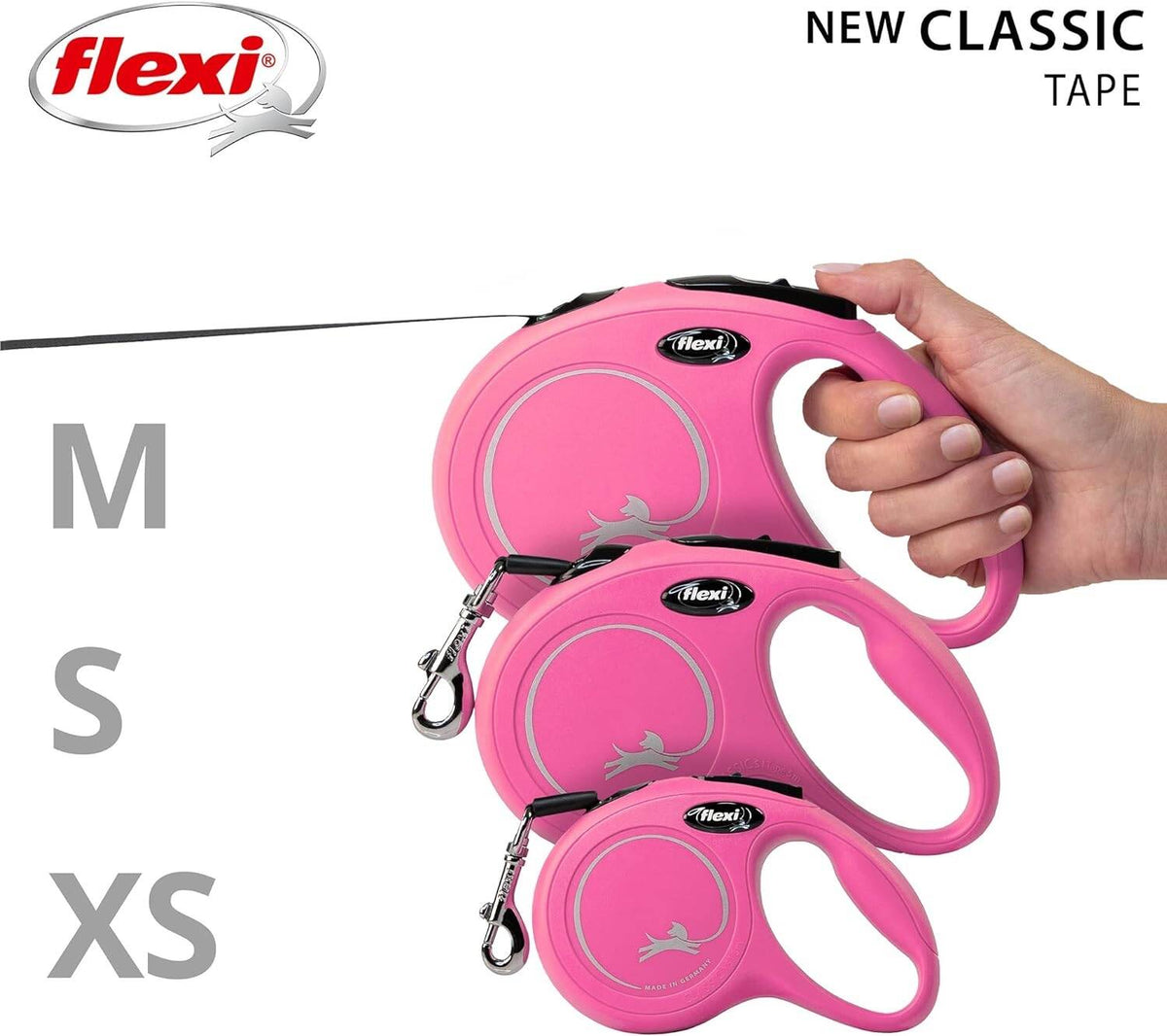 Flexi New Classic Tape Retractable Dog Lead – Pink (5m)