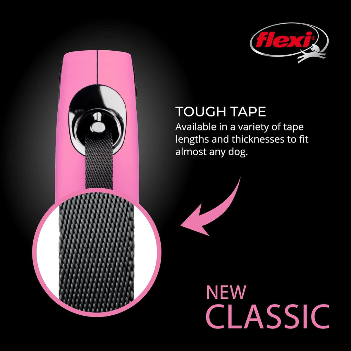 Flexi New Classic Tape Retractable Dog Lead – Pink (5m)