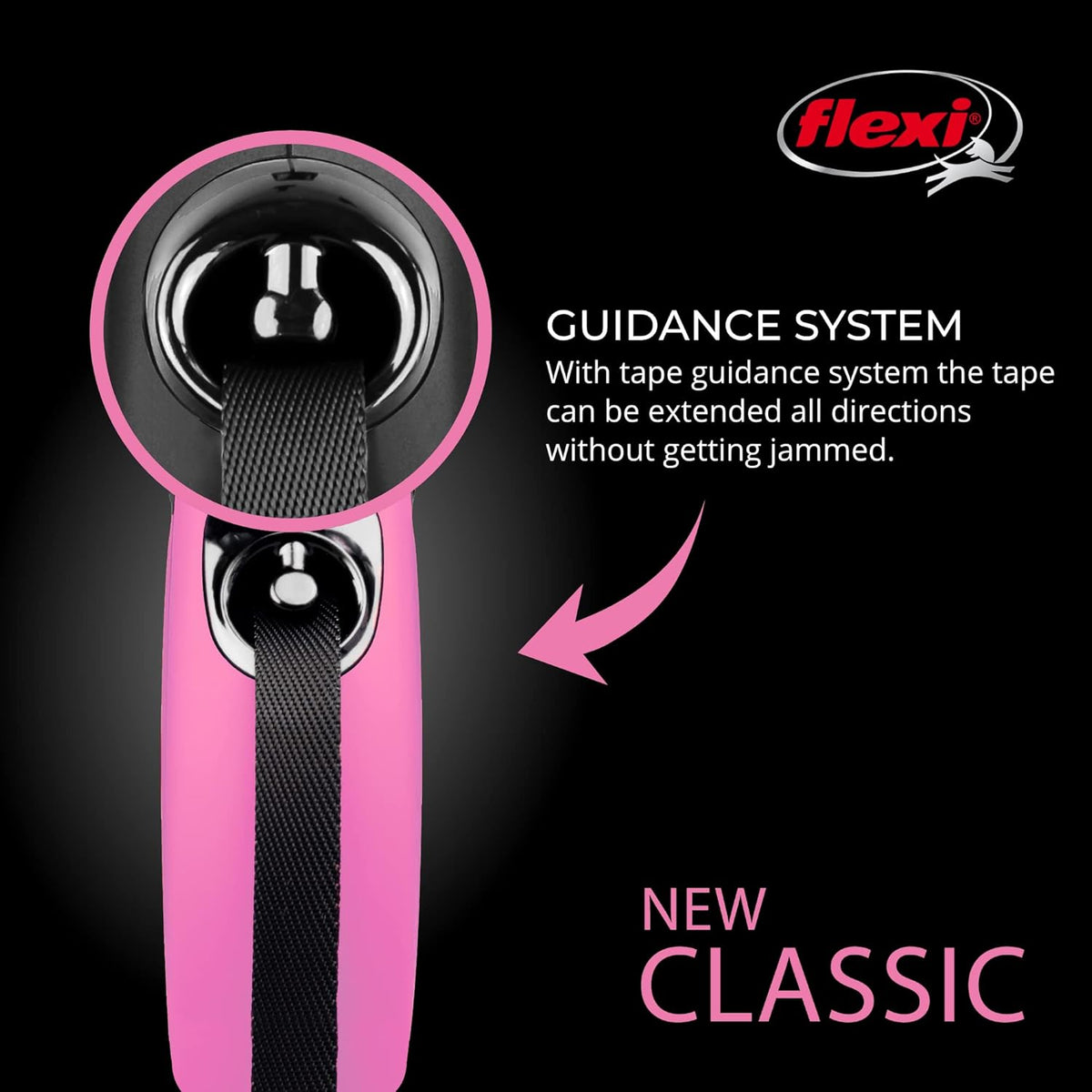 Flexi New Classic Tape Retractable Dog Lead – Pink (5m)