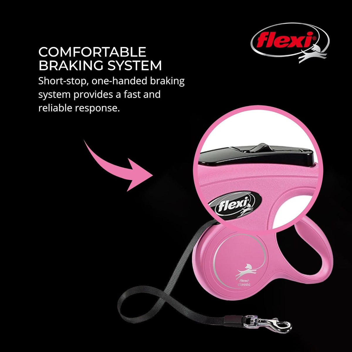 Flexi New Classic Tape Retractable Dog Lead – Pink (5m)