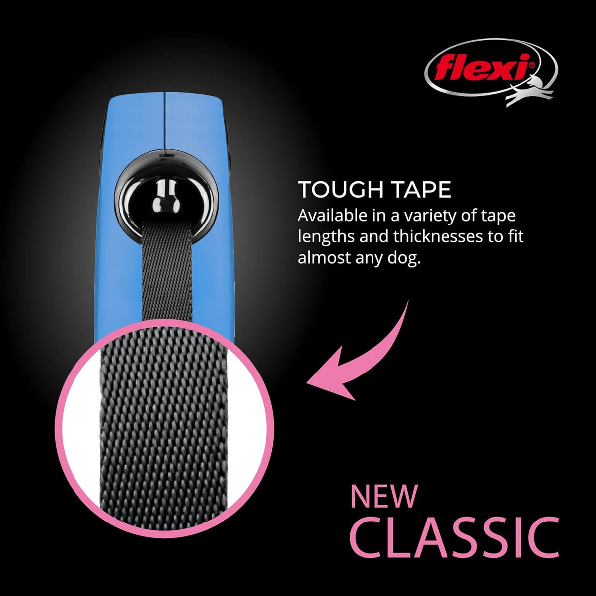 Flexi New Classic Tape Retractable Dog Lead – Blue (5m)