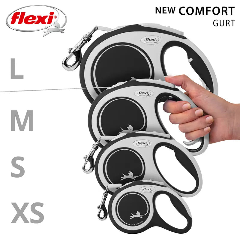 Flexi New Comfort Tape Retractable Dog Lead – Black & Grey (5m)