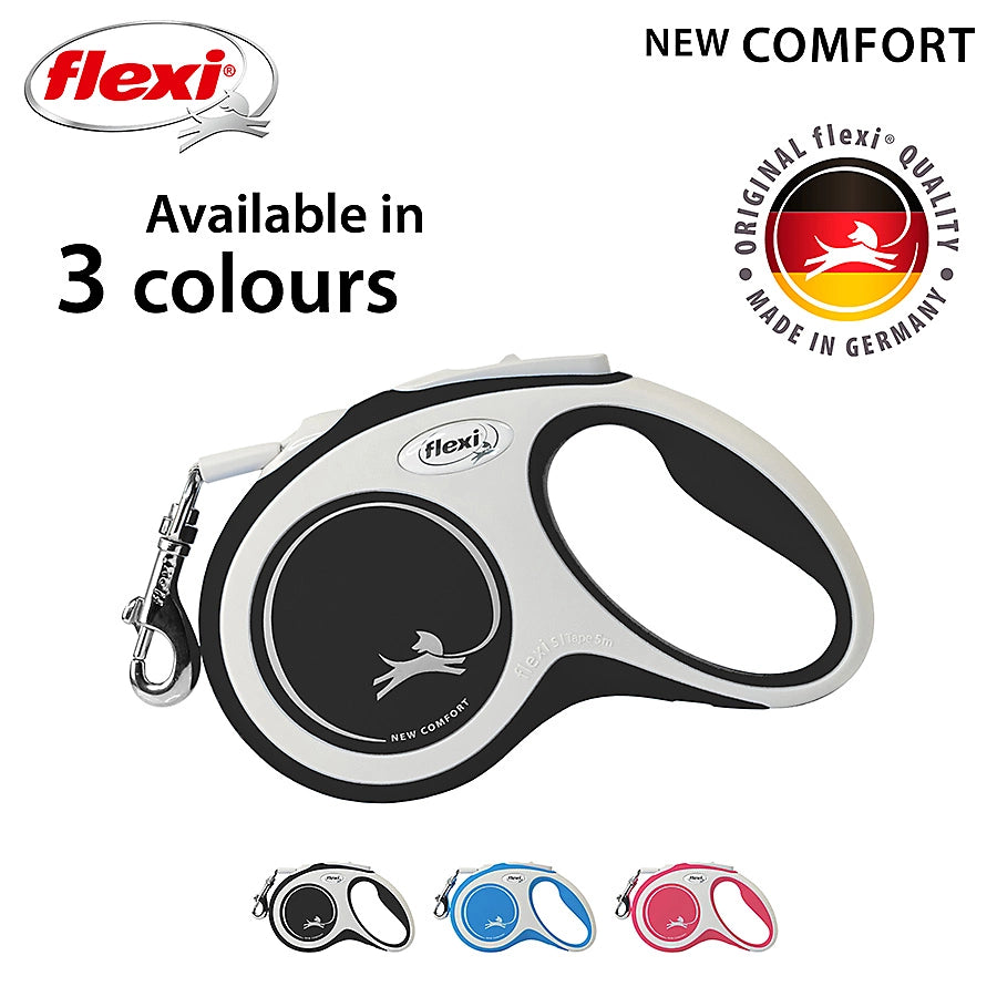 Flexi New Comfort Tape Retractable Dog Lead – Black & Grey (5m)