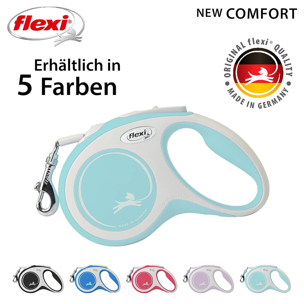 Flexi New Comfort Tape Retractable Dog Lead – Light Blue (5m)