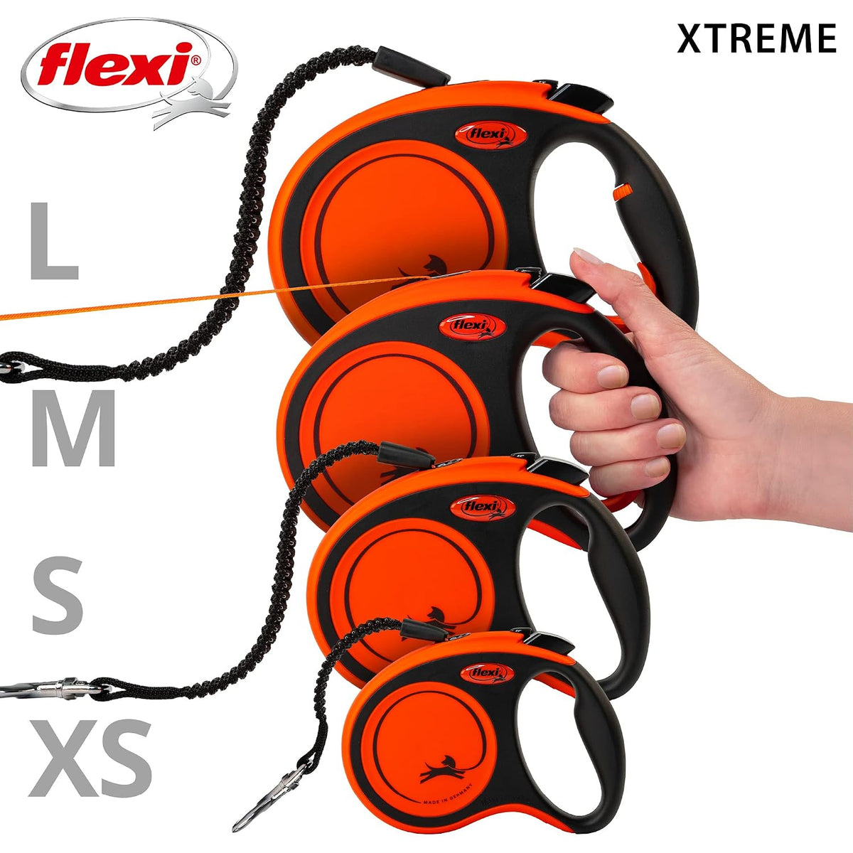 Flexi Xtreme Tape Retractable Dog Lead – Black/Orange (5m)