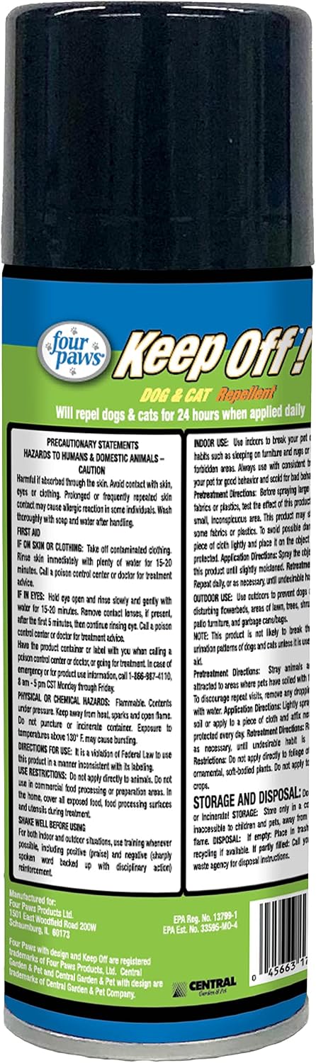 Four Paws Keep Off! Indoor & Outdoor Dog & Cat Repellent Aerosol – 10oz