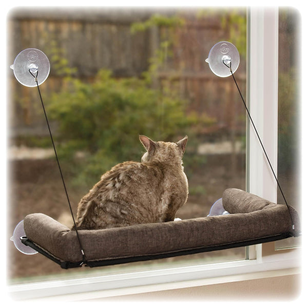 K&H EZ Mount Kitty Sill Deluxe with Bolster Chocolate Window Perch for Cats