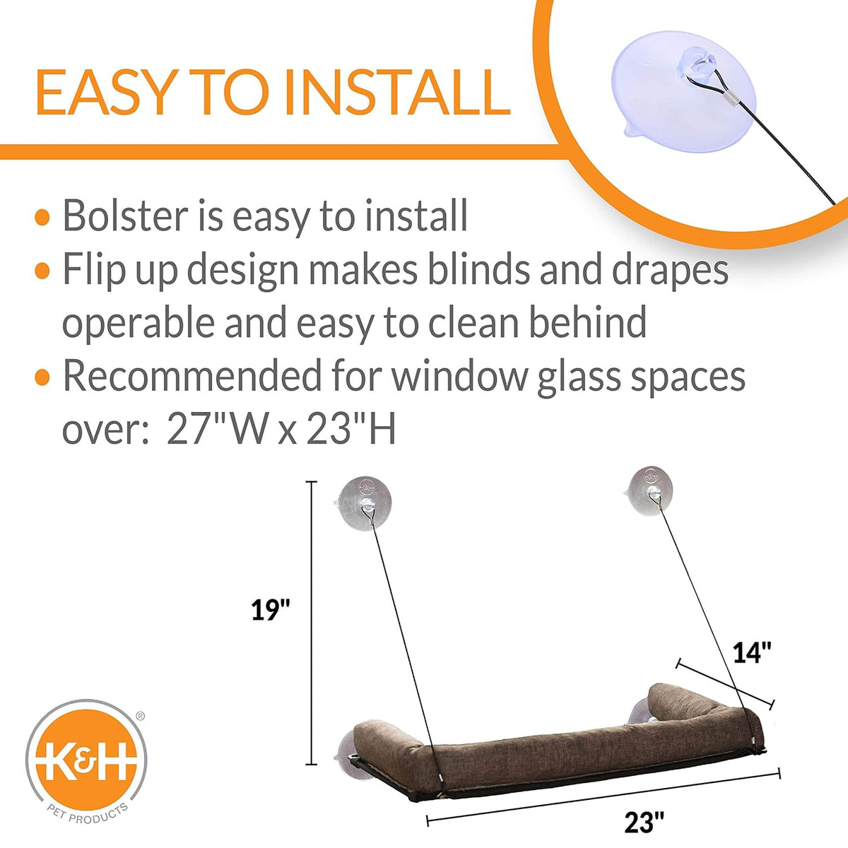 K&H EZ Mount Kitty Sill Deluxe with Bolster Chocolate Window Perch for Cats
