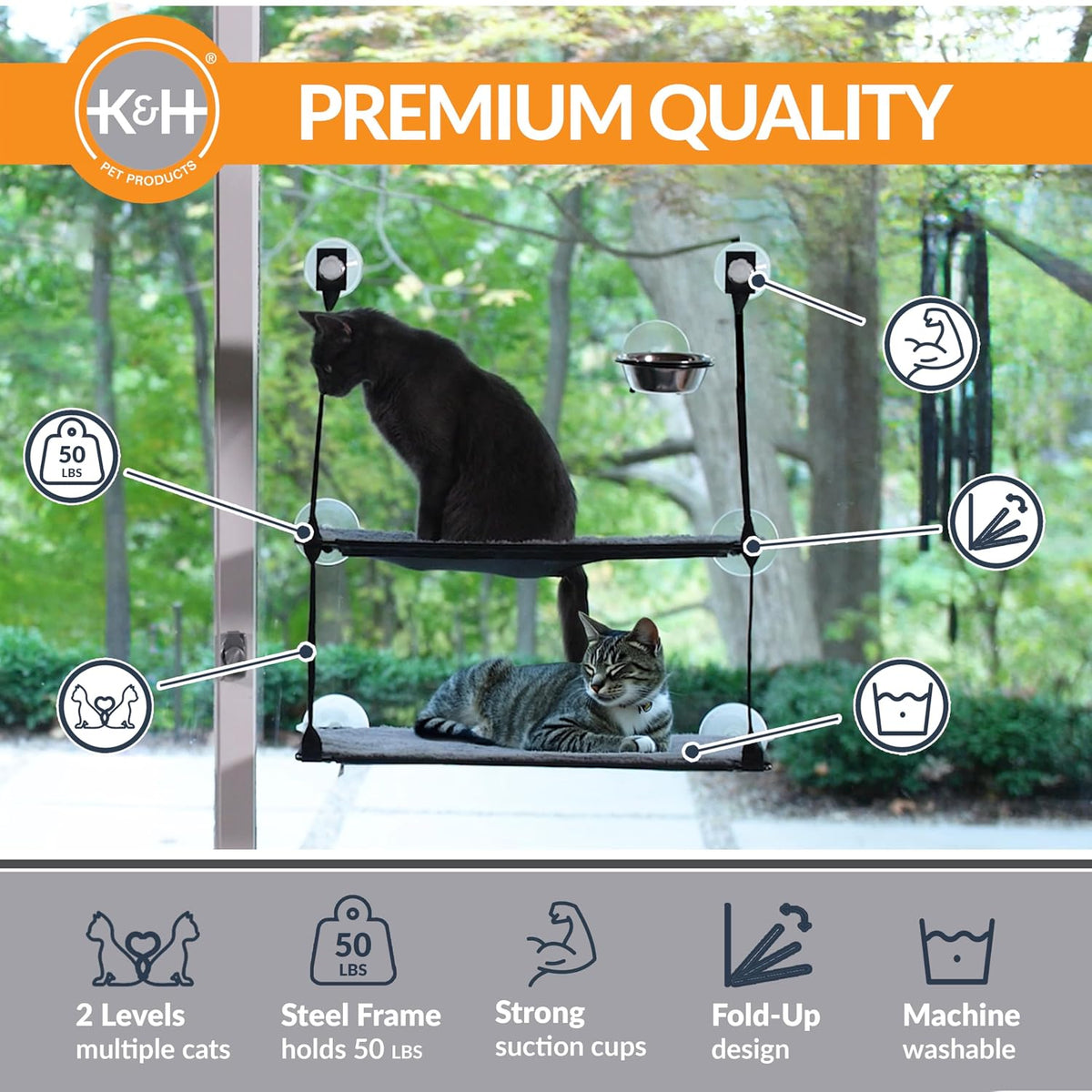 K&H EZ Mount Window Double Stack Kitty Sill – Gray (12 x 23 Inches)