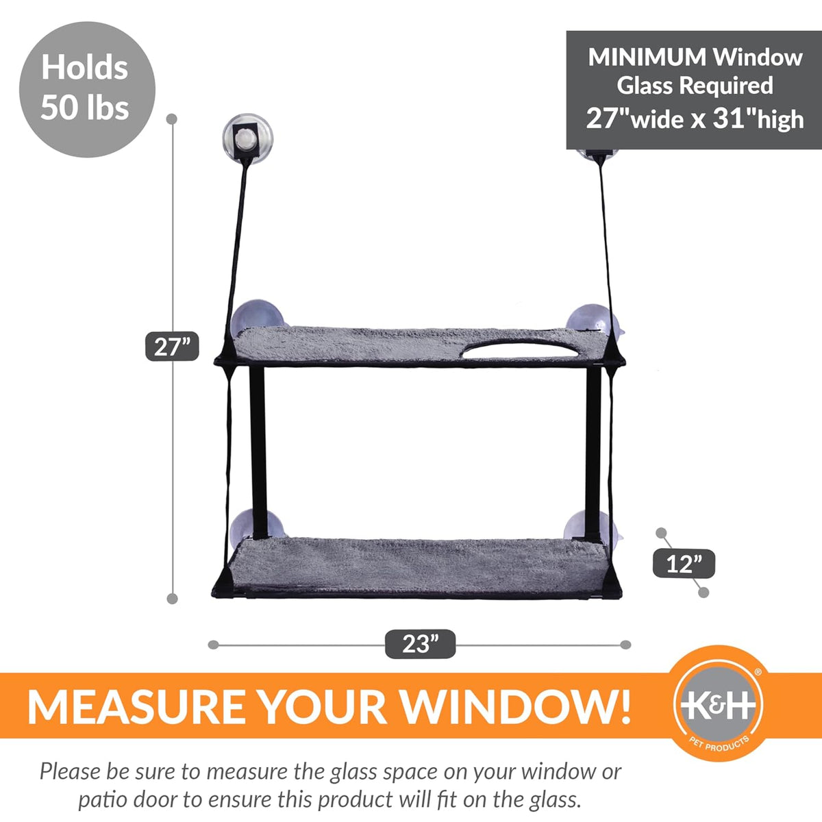 K&H EZ Mount Window Double Stack Kitty Sill – Gray (12 x 23 Inches)