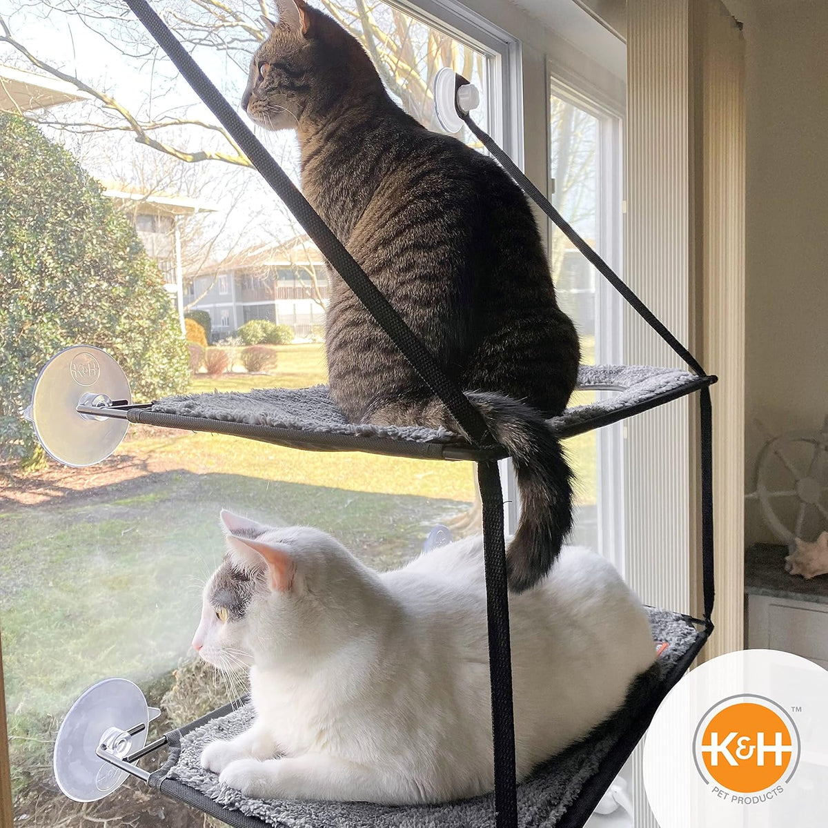K&H EZ Mount Window Double Stack Kitty Sill – Gray (12 x 23 Inches)