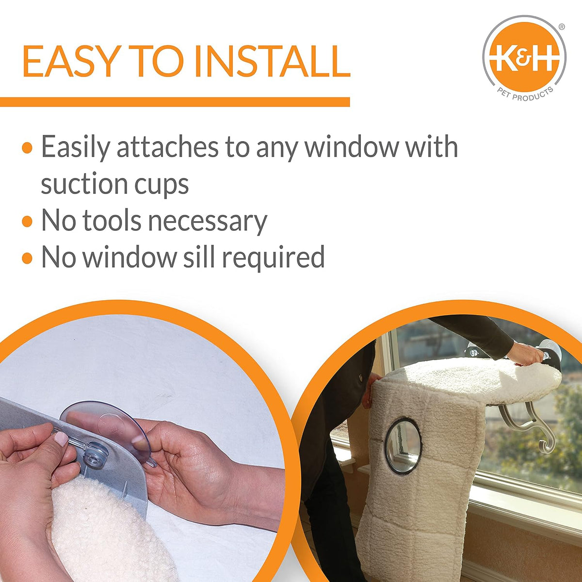 K&H Universal Mount Kitty Sill with Hood Gray 14 x 24 Inches Window Perch for Cats
