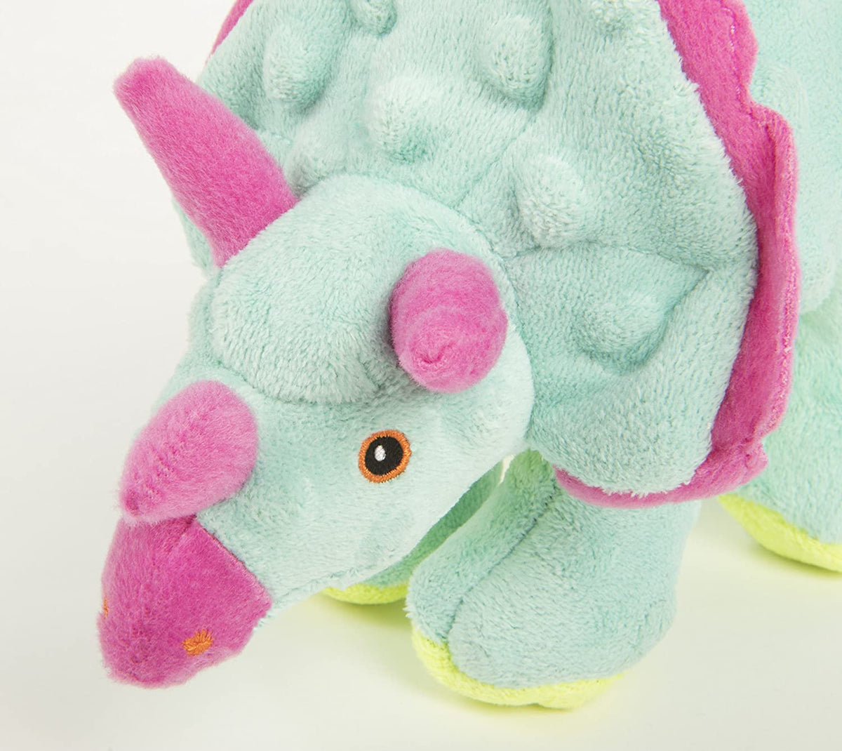 goDog Dinos Frills with Chew Guard Technology Durable Plush Squeaker Dog Toy – Teal, Small