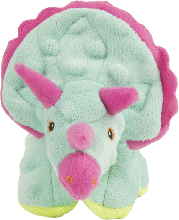 goDog Dinos Frills with Chew Guard Technology Durable Plush Squeaker Dog Toy – Teal, Small